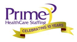 Prime HealthCare Staffing 10 year logo